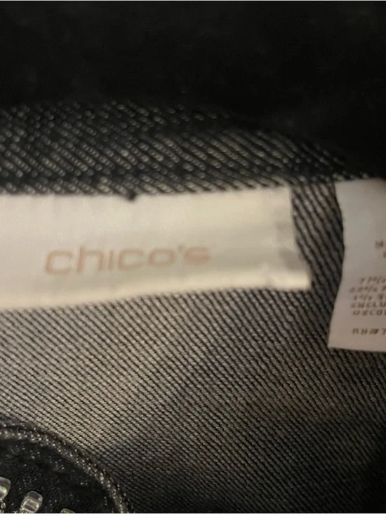 Chico's Black Embellished Denim Jacket with Silver Sequin Detail - Picture 2 of 8